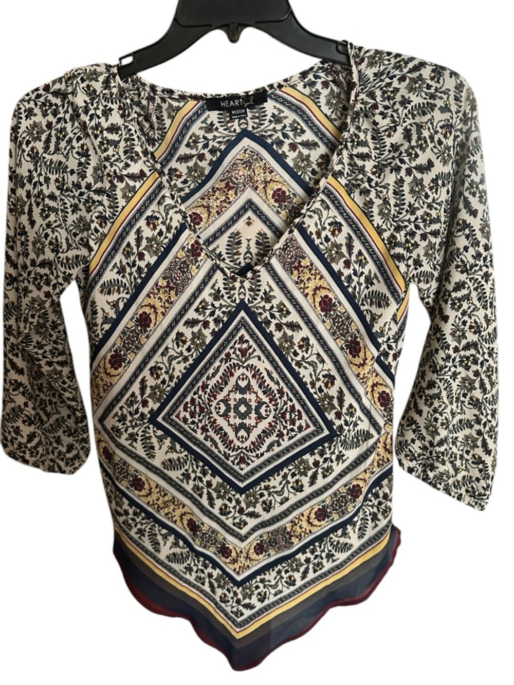 Heart Soul Geometric Print Blouse in Black, Cream, and Blue